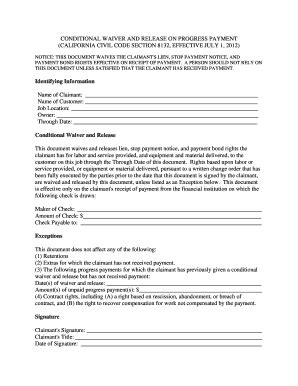 Fillable Online Conditional Waiver And Release On Progress Paymentdocx