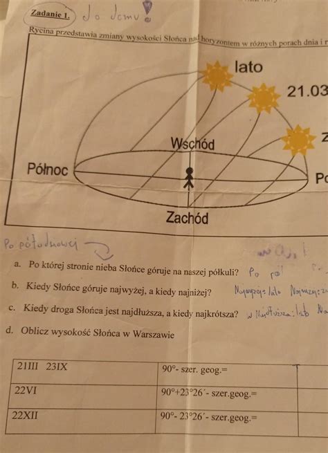 pomóżcie proszę D oblicz wysokość Słońca w Warszawie tabela w