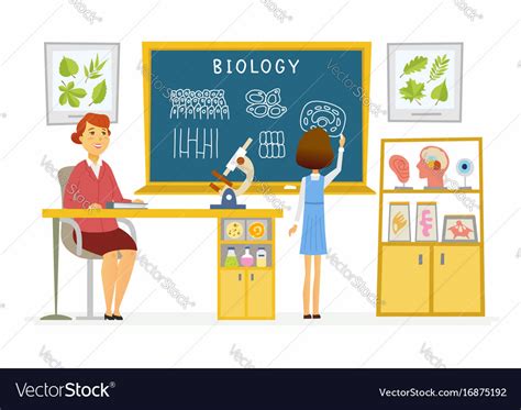 Biology lesson at school - modern cartoon people Vector Image