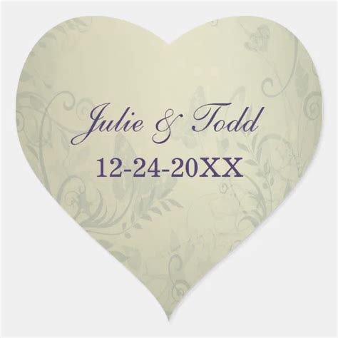 Sage Green Vintage Wedding Save The Date Heart Sticker Zazzle