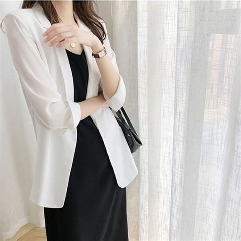 Spring Women Thin Blazers Sun Protection Suit 2024 Female Summer Black Blazer Three Quarter