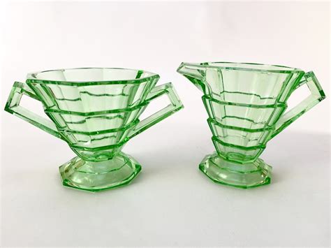 Indiana Glass Tea Room Green Open Sugar And Creamer Etsy