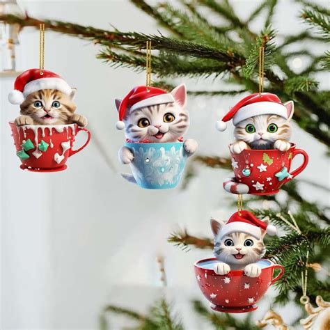 Amazon De Pcs Katze Anh Nger Weihnachts Cartoon Deko Lustige Katze