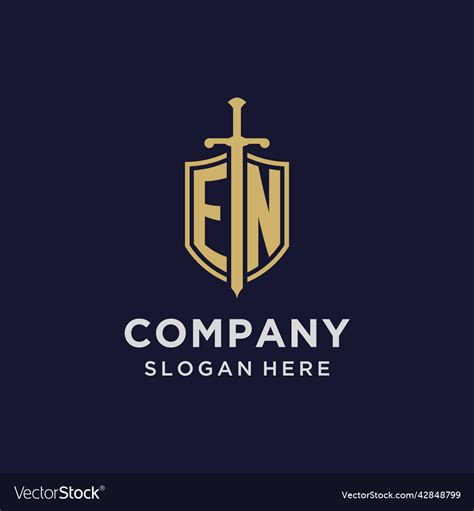 En Logo Initial Monogram With Shield And Sword Vector Image