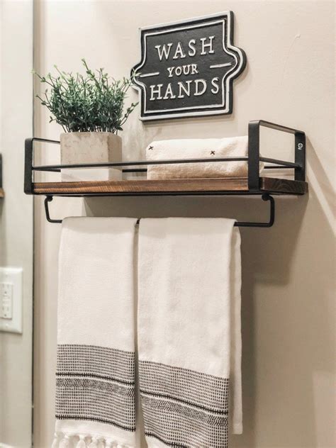 Modern Farmhouse Bathroom Shelf With Towel Bar Rispa