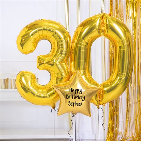 30th Birthday Balloons Personalised Inflated Balloon Bouquet Gold Party Pieces