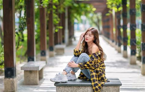 Wallpaper Girl Park Asian Cutie Bokeh For Mobile And Desktop