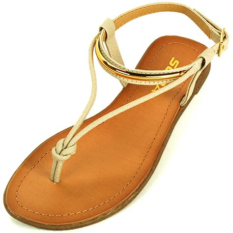 Womens T Strap Sandals Slingback Thongs Gold Strap Flip Flops Bohemian Flats New Ebay