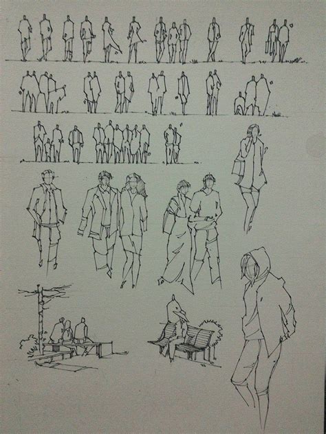 Sketches Of People Walking And Sitting In The Park