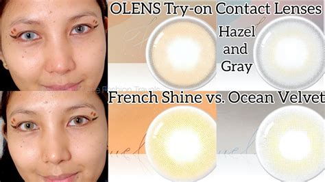 Try On French Shine VS Ocean Velvet Hazel And Gray OLENS Contact