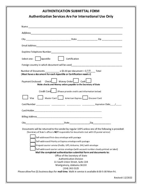 Fillable Online Authentication Submittal Form Authentication Services