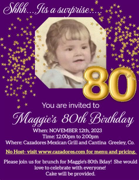 80th Birthday Invitation Postermywall