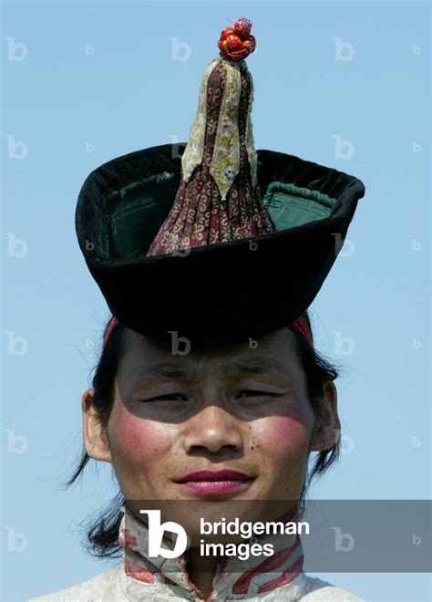 Image Of Mongolian Wears Traditional Headgear During Naadam Festival In Ulan Bator 2003 07 11