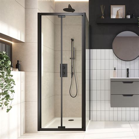 Scudo S6 Matt Black Semi Frameless Bifold Door Shower Enclosure 900 X 900mm