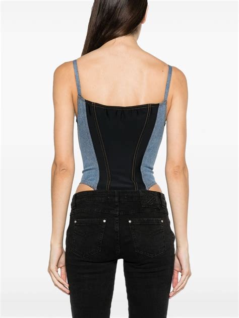 Mugler Panelled Denim Bustier Bodysuit Farfetch