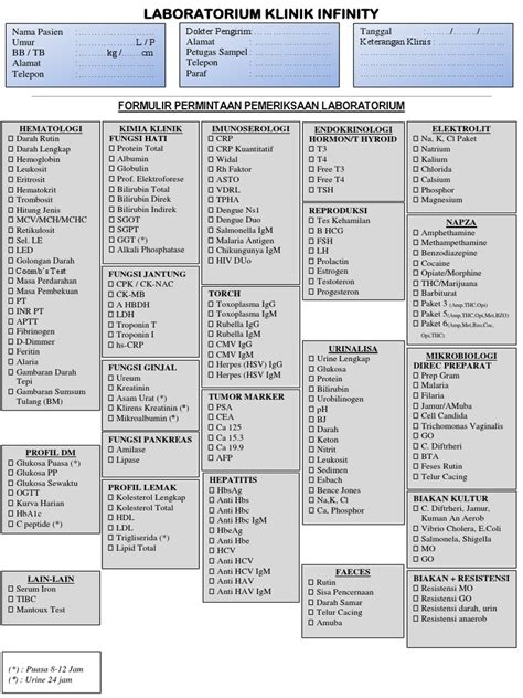 Formulir Permintaan Pemeriksaan Laboratorium Pdf