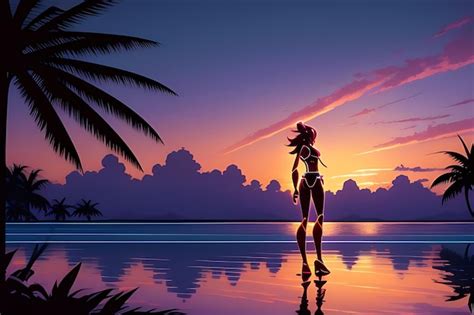 Premium Photo | Tropical beach sunset anime view