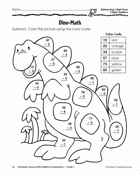 Subtraction Color By Number 1st Grade