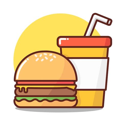 Combo Of Burger With Soda Premium Vector