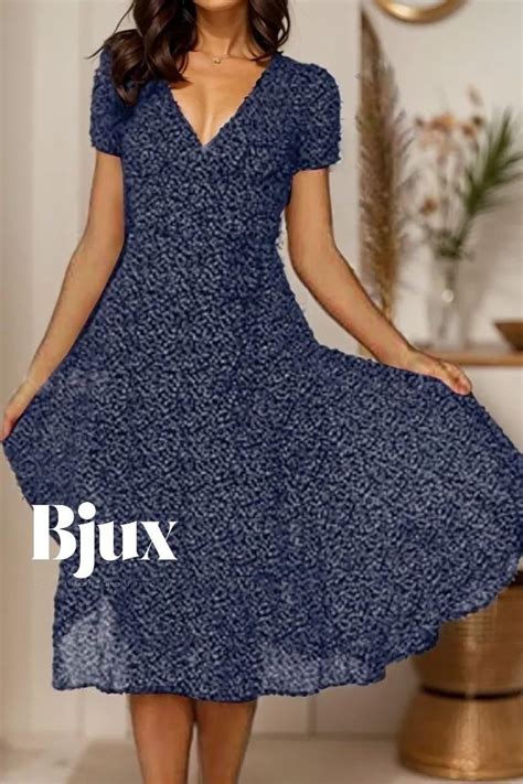 Bjux Classically Styled V Neck Short Sleeve Dress With Polka Dot And