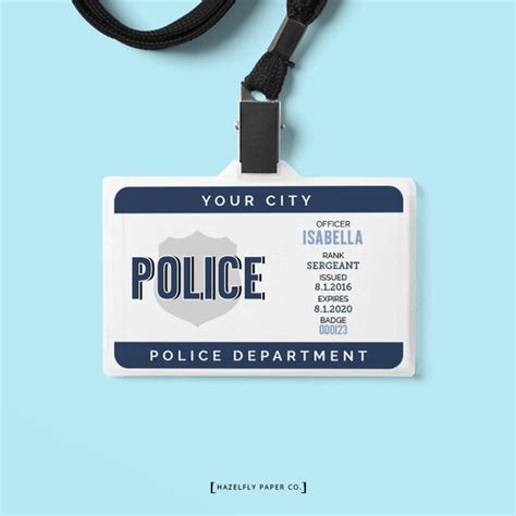 Play Police Officer Name Badge Printable Personalized Id