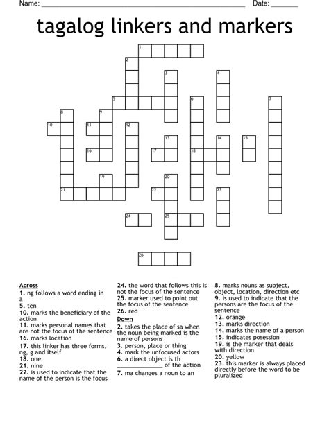 Tagalog Linkers And Markers Crossword Wordmint