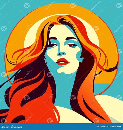 Beautiful Girl With Long Hair Vector Illustration In Retro Style Stock Vector Illustration Of