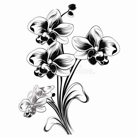 Orchid Silhouette Vector Black And White Floral Art Stock Illustration