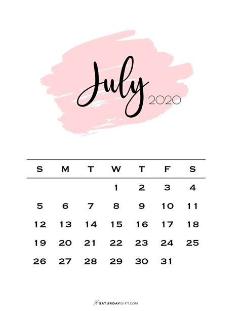 July 2023 Calendar 9 Cute And Free Printables Saturdayt July