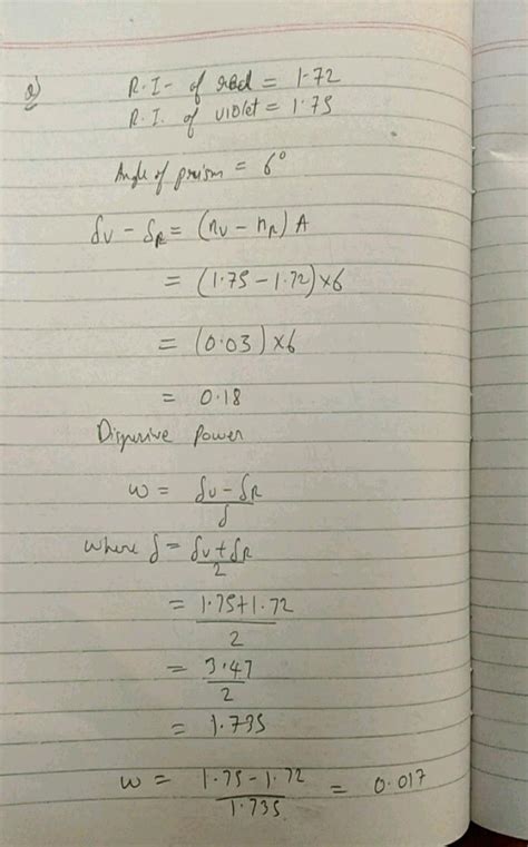 8 The Refracting Index The Material Of A Prism Red And Violet Are 172