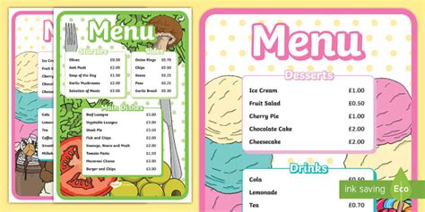 Restaurant Role Play Children's Menu (teacher made)