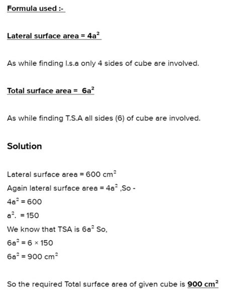 The Lateral Surface Area Of A Cube Is 900 Cm2 Its Total Surface Area