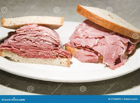 Corned Beef Tongue Sandwich Rye Bread Stock Image