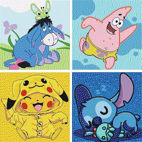 4 Pcs Diamond Painting Kits For Kids Diy Cartoon Diamond Art Kits For