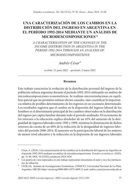 Pdf Una Caracterización De Los Cambios En La Distribución Del Ingreso En Argentina En El