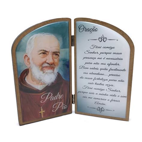 Adorno Oração De Mesa Padre Pio Madeira Mdf