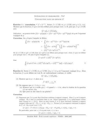 IntÃgration et probabilitÃs Td7 Convolution dans les DMA