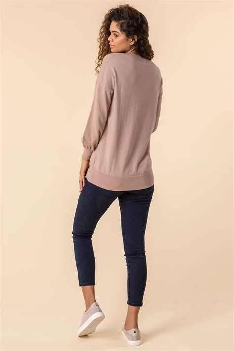 Plain V Neck Stretch Jumper In Light Pink Roman Originals Uk