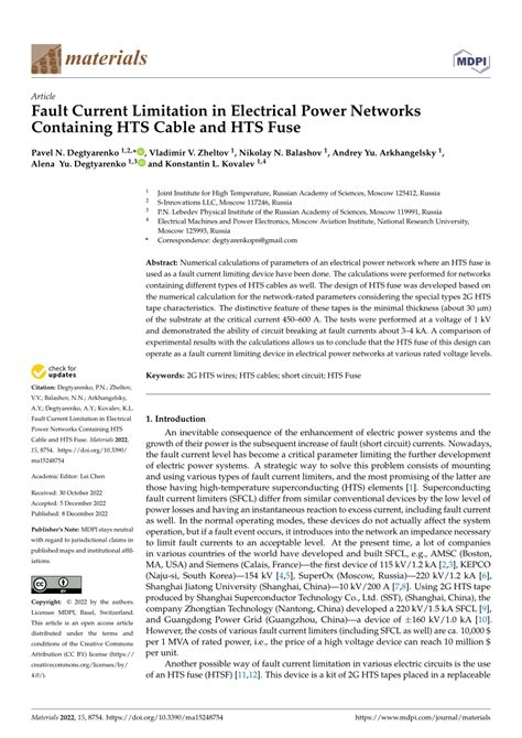 Pdf Fault Current Limitation In Electrical Power Networks Containing