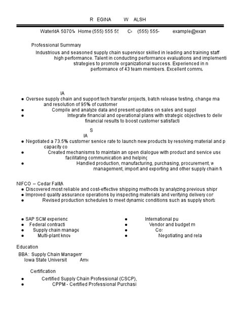 Resume Examples 2024 Supply Chain Management Genny Kerianne