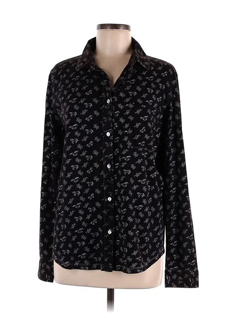 Sundance 100 Cotton Black Long Sleeve Button Down Shirt Size M 75