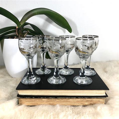 Darling Vintage Cordial Glasses Set Of 6 Silver Rimmed Etsy Wine