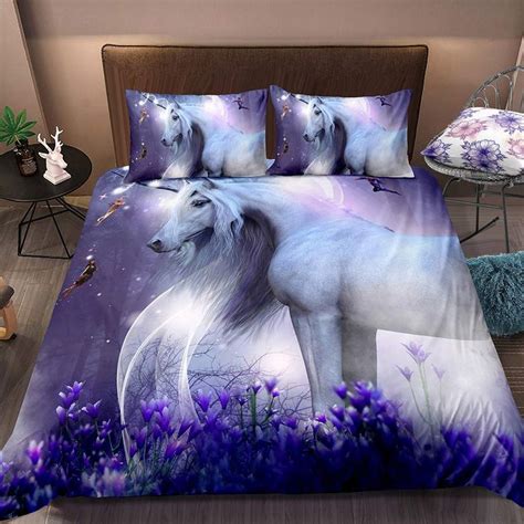 Merryword Purple Unicorn Bedding Neon Unicorn Duvet Cover Set Rainbow