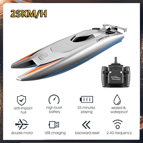 2 4G RC Boats 25KM H High Speed Racing Boat 2 Channels Dual Motor