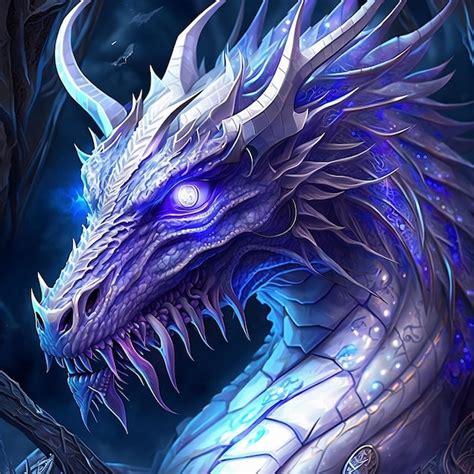 Premium Ai Image A Blue Dragon With Purple Eyes And A White Dragon On