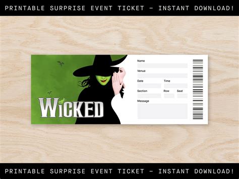 Printable Wicked Broadway Ticket Surprise Musical Collectible Theater