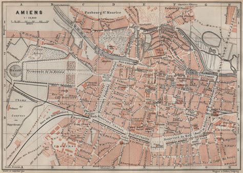 Amiens Antique Town City Plan De La Ville Somme Carte Baedeker