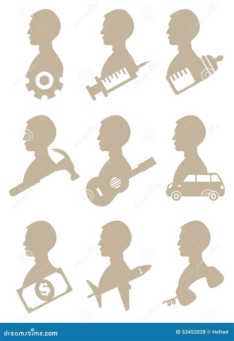 Man Profile Silhouette With Icon Symbols Vector Illustration 53452028