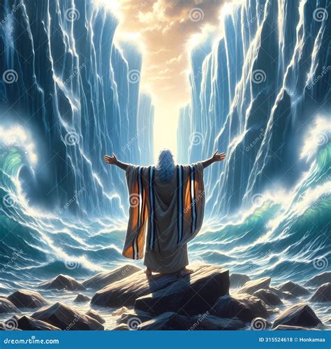 Moses parting the Red Sea stock illustration. Illustration of miracle - 315524618