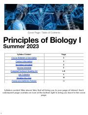 Principles Of Biology I Syllabus Summer 2023 Course Hero